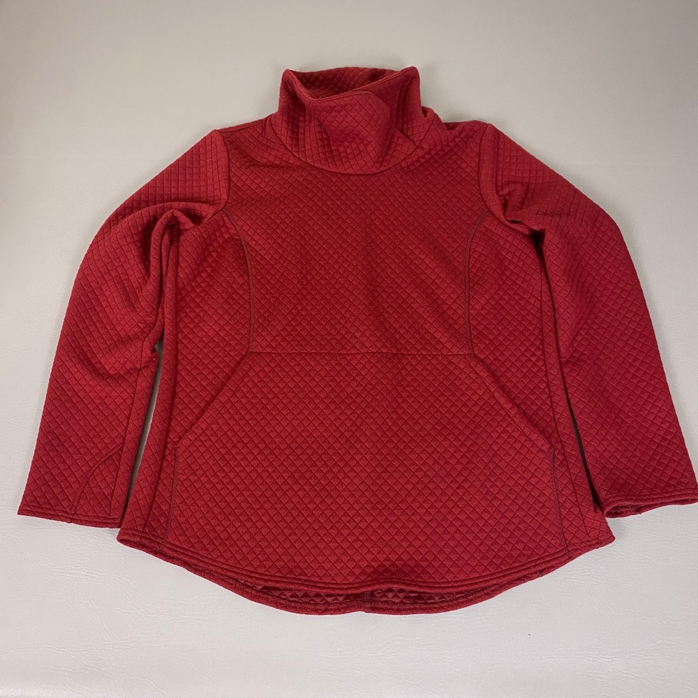Stoic Women Quilted Sweater Pullover Women's XL Red Kangaroo‎ Pocket Cowl Neck